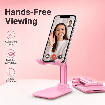 1pcs Foldable Adjustable Phone Stand, Portable Desktop Cell Phone Holder, Angle Height Adjustable Stable Mobile Phone Mount for Smartphone Tablet Home Office Travel
