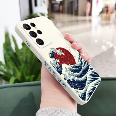 Red Sun Sea Waves Phone Case For Samsung Galaxy S25FE  S24 S23 S22 S21 S20 Ultra Plus FE S10 S9  Note 20 ultra 10 9 Plus Cover
