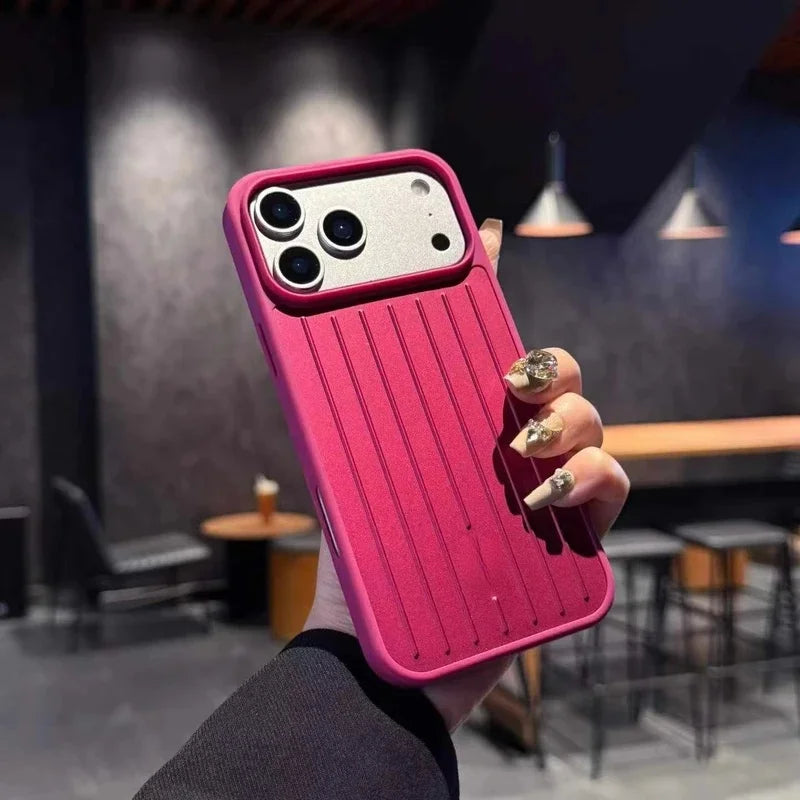Phone Case For iPhone 14 15 16 17 Pro Max Aluminum Alloy Protective Cover Shockproof Luxury 3D Grooved Stripe Business Coque