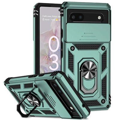 Durable Armor Slide Lens Full Protect Cover for Google Pixel 10 9 8 7 6 A Pro XL 360 Metal Magnetic Ring Holder Shockproof Case