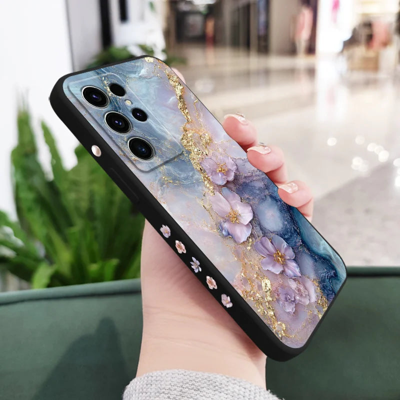 Pearlescent Flower Phone Case For Samsung Galaxy S25 S24 S23 S22 S21 S20 S10 S10E Ultra Plus FE Note 20 Ultra Plus Cover