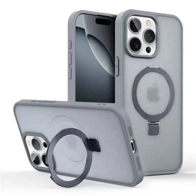 Matte Metal Ring Magnetic Phone Case for Magsafe IPhone 11 12 13 14 15 16 17 Air Pro Max Plus 17Pro KickStand Holder Cover