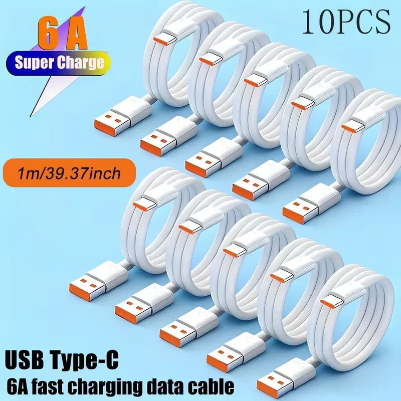 10-Pack 3.3FT/1M 6A Fast Charging USB to Type C Cable for OnePlus POCO Samsung OPPO VIVO Honor - Versatile Charging & Data Sync Cord for USB-C Devices