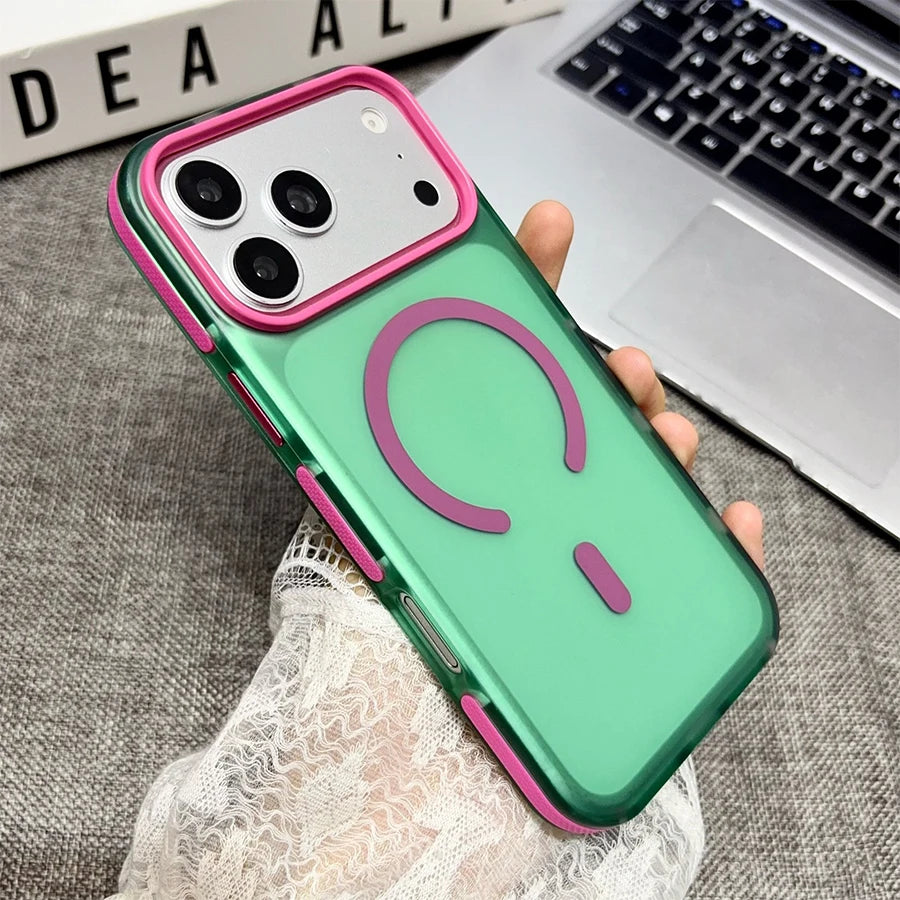 Dopamine Color Block Magnetic Phone Case for iPhone 17/17 Pro Max,16 Pro, 15 14, 13 Translucent Matte Full-Coverage Shockproof Cover with Raised Camera Protection, Compatible with MagSafe Wireless Charging