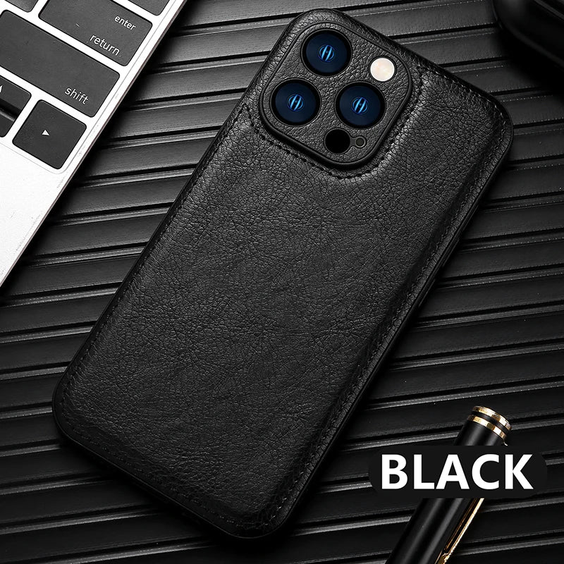 Luxury Solid Color Leather Bumper Soft Phone Case For iPhone 16 Pro Max 14 11 12 13 15 Pro Max Camera Lens Protection Back Cover