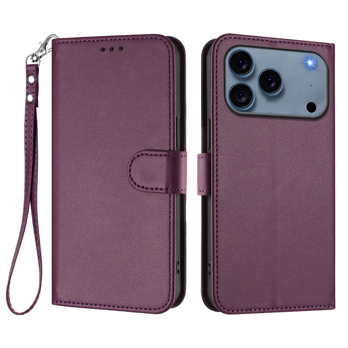 Solid Color Flip Wallet Leather Case For iPhone 17 13 14 15 16 12 Pro Max Air 16E 16 15 14 Plus 12 13 Mini Lanyard Back Cover