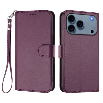 Solid Color Flip Wallet Leather Case For iPhone 17 13 14 15 16 12 Pro Max Air 16E 16 15 14 Plus 12 13 Mini Lanyard Back Cover