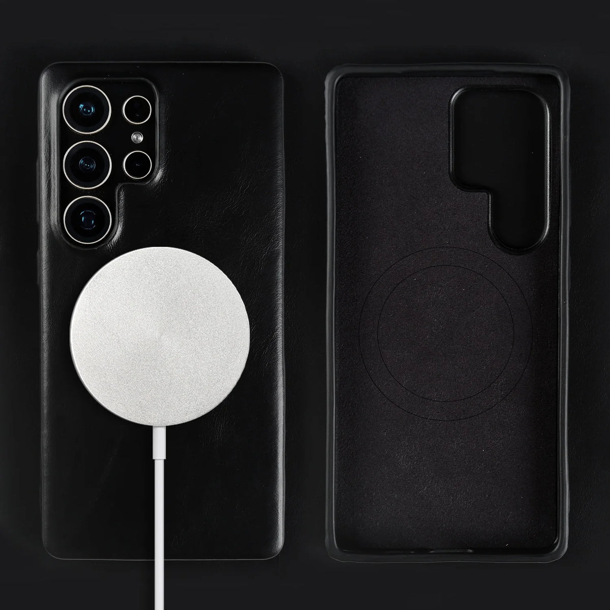 Full Wrapped Magnetic Genuine Leather Phone Case for Samsung Galaxy S25 Edge Cases S24 S23 S22 S21 S26 Wireless Charging Cover