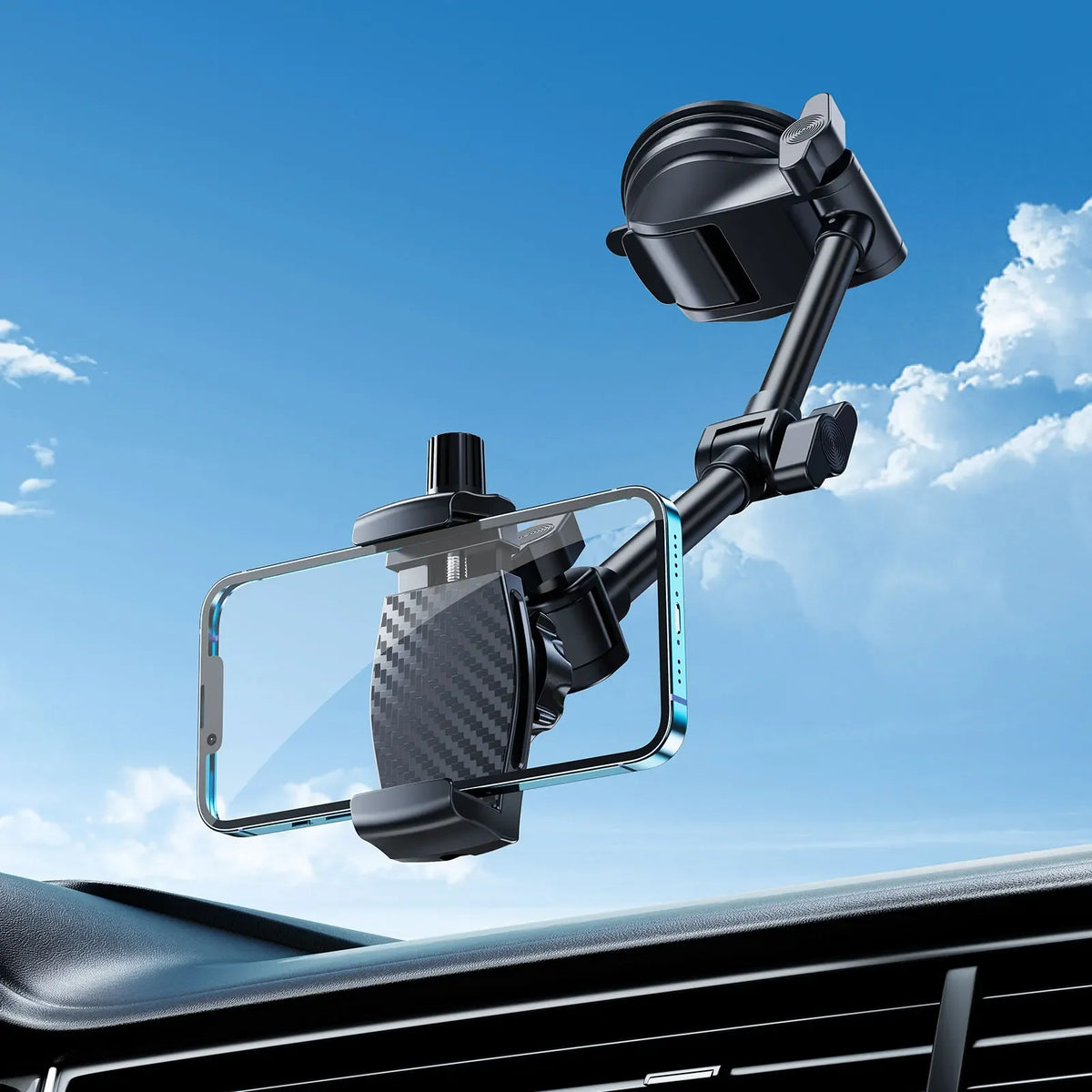 Eary Car Phone Mount Dashboard Windshield Holder With Strong Suction Cup Adjustable Arm 360°Rotation Car Bracket for All Phones