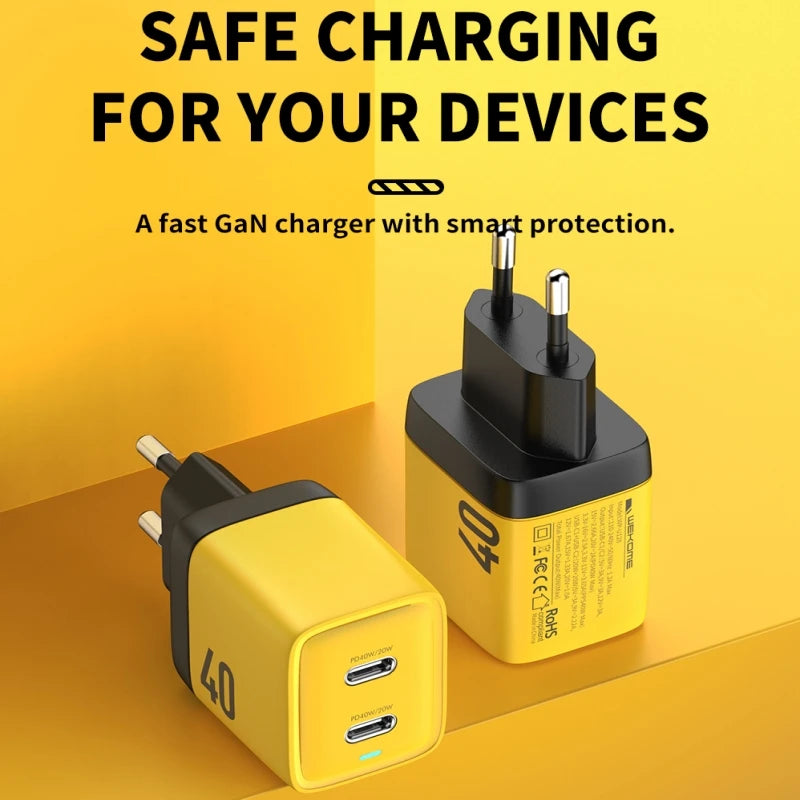 WEKOME USB Type C Charger 40W GaN Portable 20W USB C Chargers Support Type C PD Quick Charging For iPhone 15 14 13 12 Pro Max 11