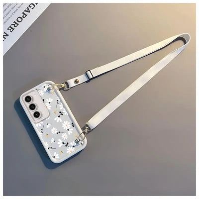 S 23 White Flower New Sky Eye Lanyard Phone Case For Samsung S23 S23FE S24 S24Plus S23Plus S21FE S22Plus S21 S22 S23Ultra Cover