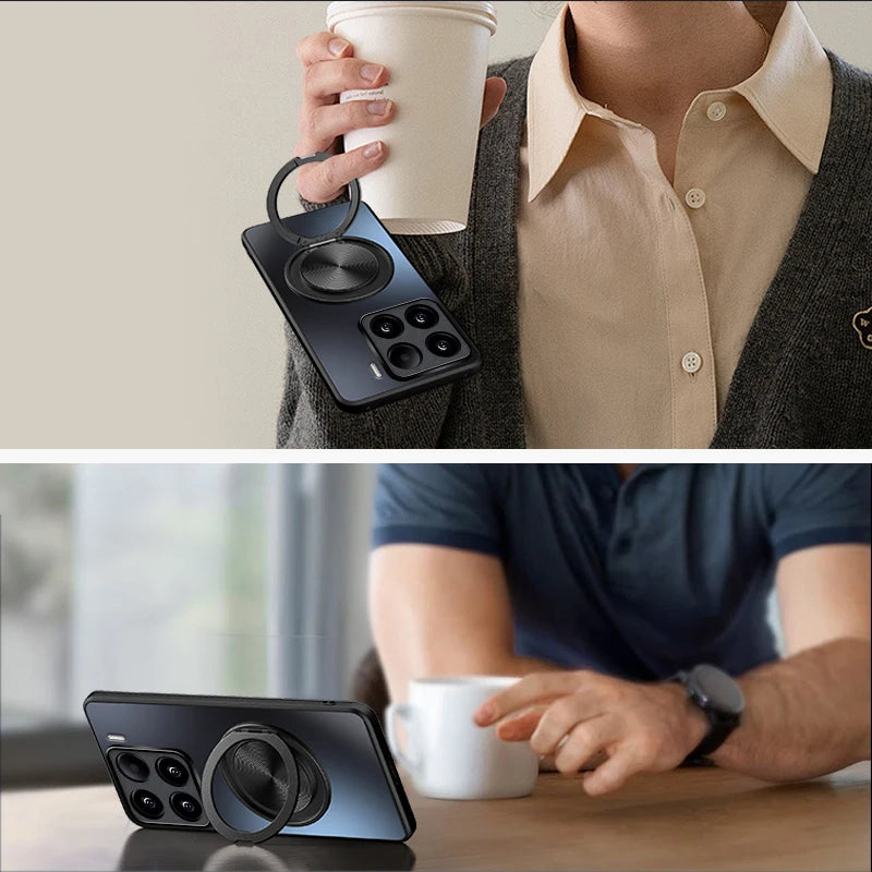 AG Matte Magnetic Case for Magsafe Xiaomi 17 Pro Max 15 14 13T 13 Pro Bracket 360° Rotating Ring Stand Holder Back Cover