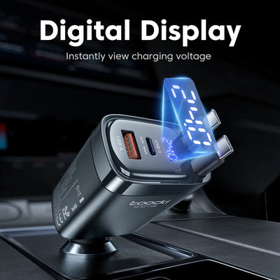 Toocki 105W Car Charger USB C Retractable Cable 0.75m PD 45W QC 3.0 SCP SFC2.0 PPS Fast Charging for iPhone 17 16 Samsung Tablet
