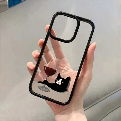 Cute Cat Goblet Drink Couple Case for iPhone 17 Air 16 15 14 13 12 11 Pro Max 17 16 15 Pro 16 14 Plus Luxuy Shockproof Y2K Cover