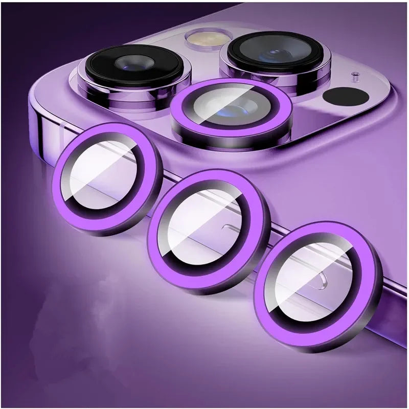 Luminous Metal Ring Tempered Glass Camera Lens Protector for IPhone 16 15 14 13 11 Pro Max Plus 12 Mini 16Pro Lens Film Cover