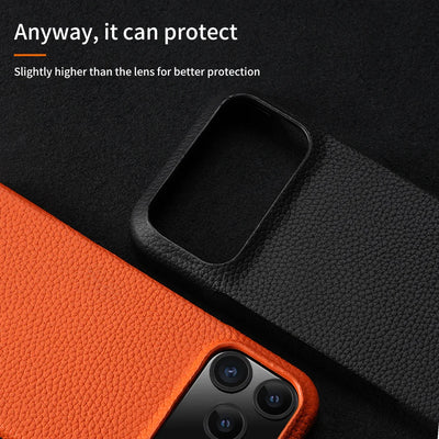 for Magsafe Case for iPhone 17 15 16 18 Pro Max Air Lychee Natural Cowhide Leather Magnetic Protector Luxury Phone Back Cover