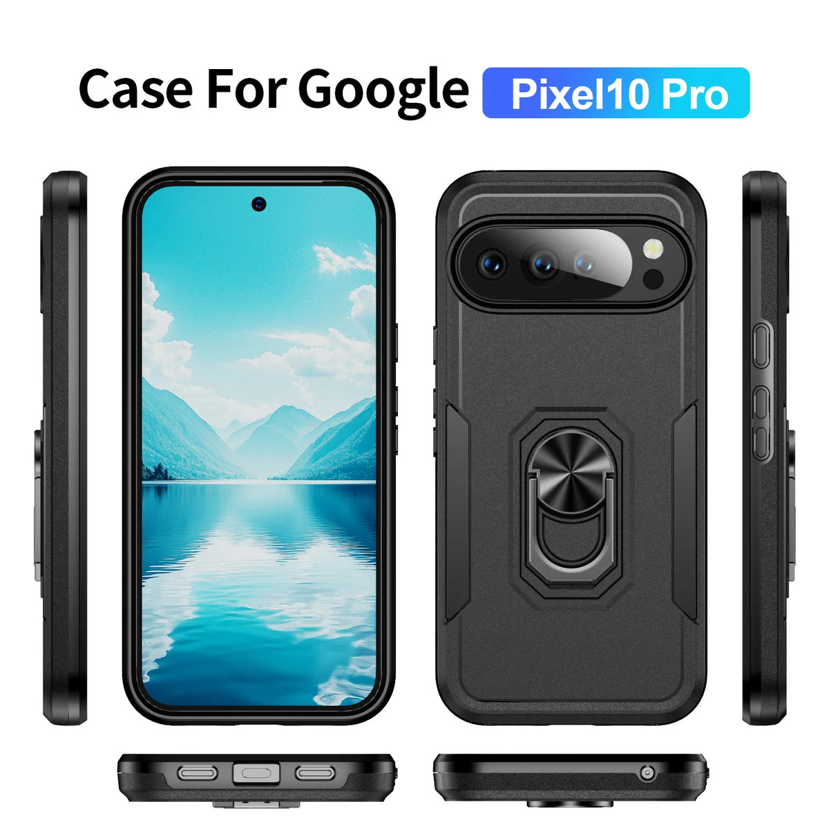 Hybrid Heavy-Duty Phone Case for Google Pixel 10 9 Pro XL 8A 7A 6A 6 7 8 Pro Rugged Matte Magnetic Ring Stand Shockproof Cover