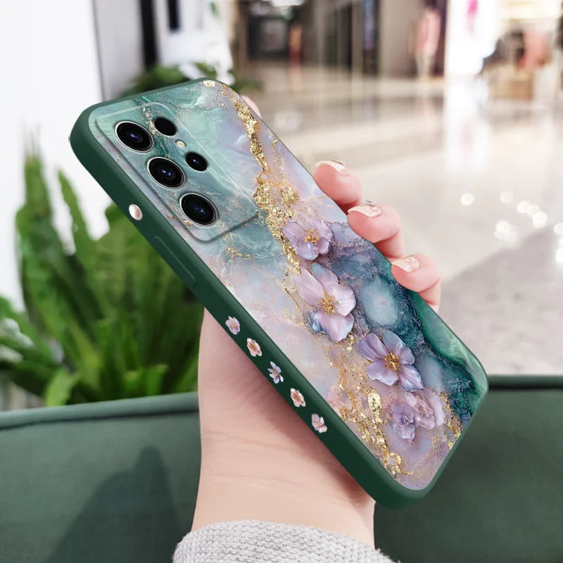Pearlescent Flower Phone Case For Samsung Galaxy S25 S24 S23 S22 S21 S20 S10 S10E Ultra Plus FE Note 20 Ultra Plus Cover
