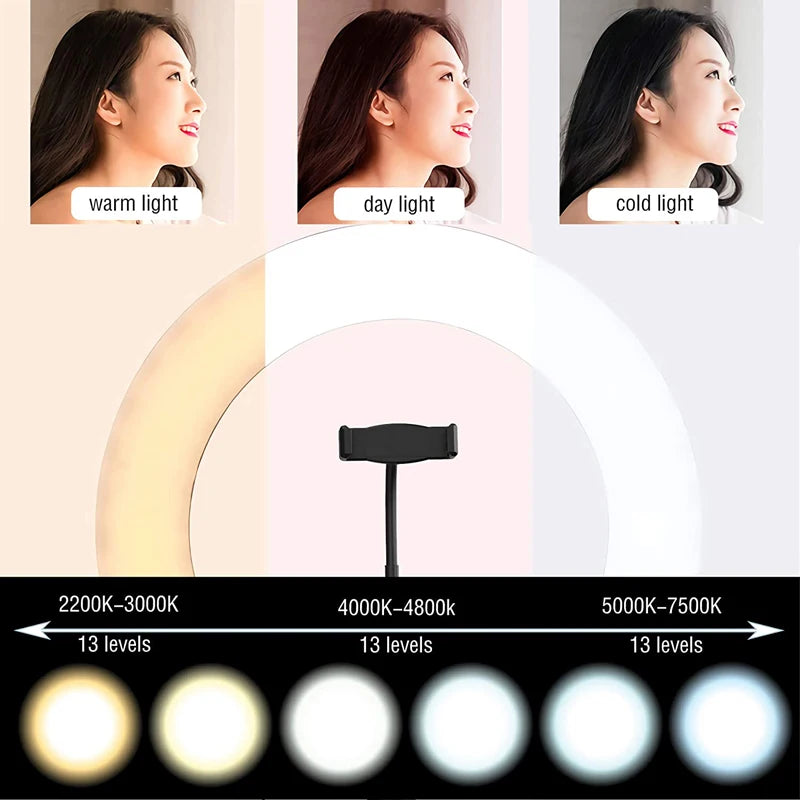 16cm 26cm 33cm LED Ring Lights Dimmable Led Round Photography Fill Light With Phone Holder Clip For Youtube Video Live Lamp