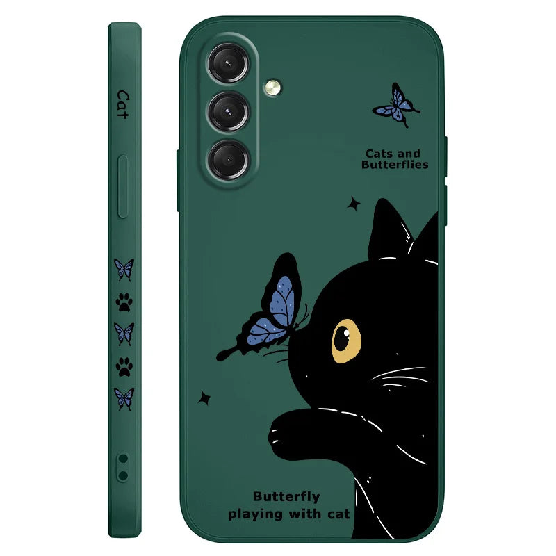 Cat Butterfly Phone Case For Samsung Galaxy S25 S24 S23 S22 S21 S20 S10  Ultra Plus FE Note 20 Ultra 10 Plus Cover