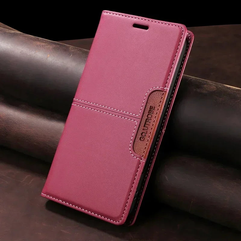 Leather Magnetic Flip Case for iPhone 16 17 15 14 13 12 11 Pro Max 17E 16E Air XR XS Max 7 8 Plus SE 2022 Wallet Slot Phone Case