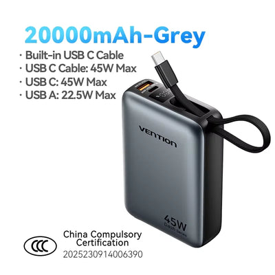 Vention CCC 45W 20000mAh Power Bank Fast Charging Portable Charger for iPhone 18 Pro Max Samsung Galaxy Battery 3C Powerbank