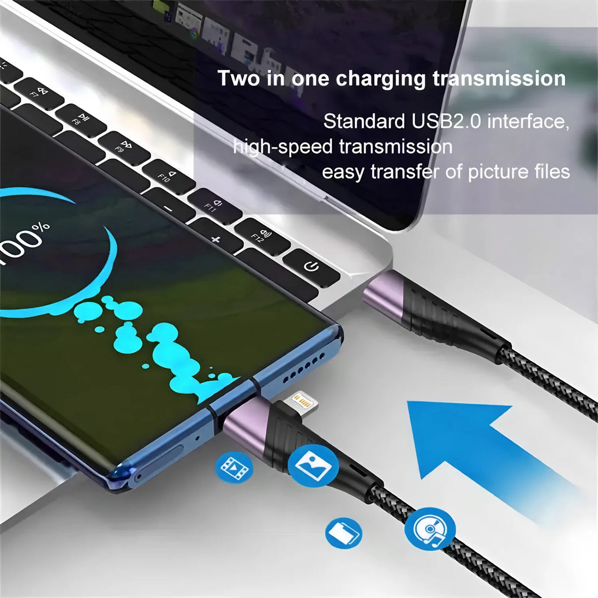 240W PD 2 in 1 Type-C Cable 90 Degree Angle Type C/Lightning Fast Charging Cable For iPhone 16 15 14Pro Max iPad Xiaomi Huawei