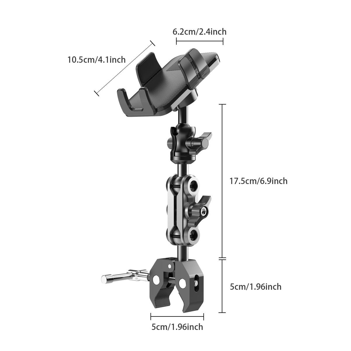 Phone Holder with Super Clamp for Treadmill/Spin Bike/Stroller/Wheelchair/Golf Cart/Poles/Music Stand/Stationary Bike/Handlebar
