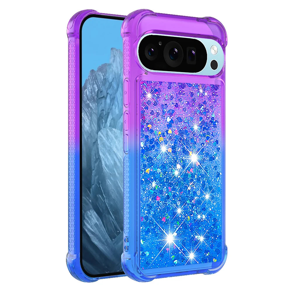 Bling Moving Liquid Floating Sparkle Colorful Glitter TPU Protective Case For Google Pixel 9 Pro XL 8 9A 8A 7A Waterfall Cover