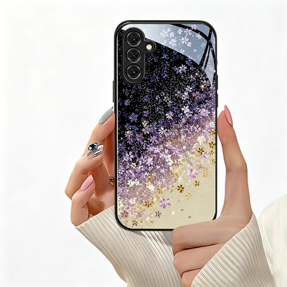 Ginkgo Leaf Tempered Glass Phone Case For Samsung A57 5G A56 S25 S26 Ultra S24 S23 Plus A37 A17 A55 A54 A53 A36 A26 Cases Cover