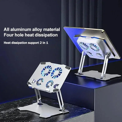 X16 Aluminum Alloy Multi-functional Adjustable Bracket Radiator Folding Telescopic Stand with 4 Cooling Fans for IPad Universal