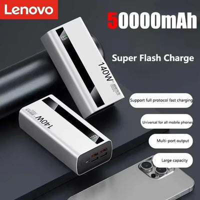 Lenovo 140W Super Fast Charging Power Bank 500000mAh CCC Certified LED Digital Display Portable External Battery for XiaomiHuawe