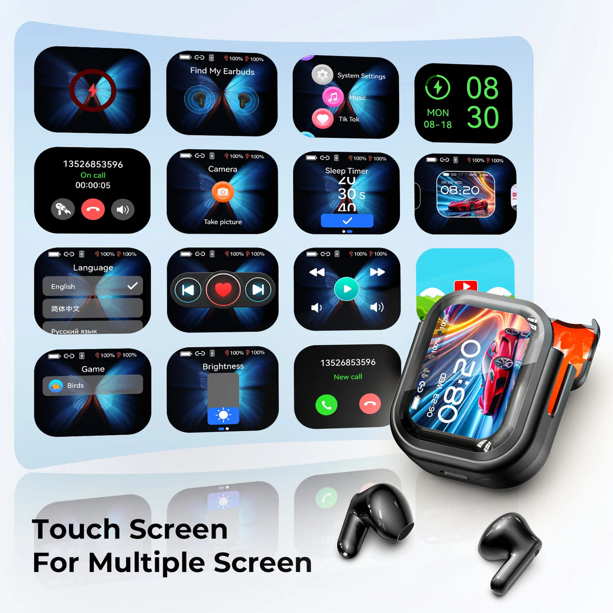 HTC NE20 AI Translation Earbuds - ANC Noise Cancelling, Touch Screen, 135 Lang. Support, Business Conference, Travel Headphones