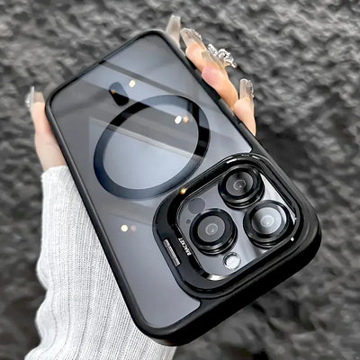 Luxury Transparent Case For iPhone 18 17 16 15 14 13 12 11 Pro Max Air 18Pro 16Pro For Magsafe Wireless Charge Stand Lens Cover