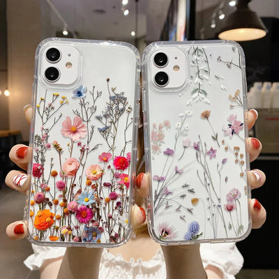 Flower Phone Case For iPhone 17 Case iPhone 15 13 14 18 11 12 16 Pro Max 7 8 Plus 13 Mini XR SE Soft Silicone Transparent Cover