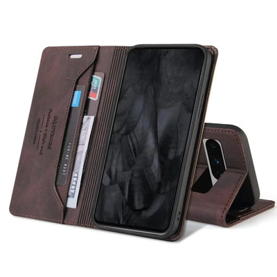 Anti theft Brush Flip Leather Case for Google Pixel 10 9 Pro XL 10A 9A 8 7 6 Pro 8A 7A Stand Card Solt Wallet Phone Etui Cover