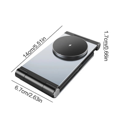 Magnetic Wireless Charging Station 3 in 1 Foldable - 15W Fast Charger Compatible with iPhone, Samsung, AirPods Pro, Aluminum Alloy Stand, Space-Saving for Home Office Travel Bedside Nightstand Desk, Easy to Carry
