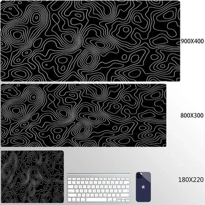 XXL Black Desk Accessories Topographic Mouse Pad Strata Liquid Mousepad Office Accessories Gamer Deskmat XL Gaming Setup Table