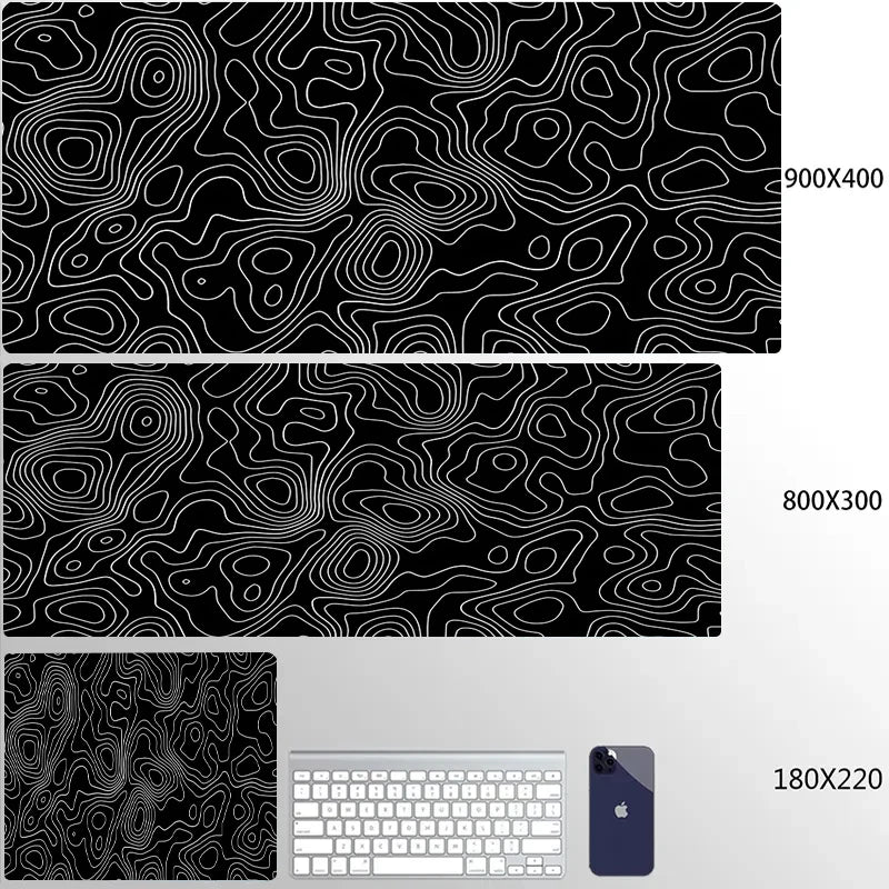 XXL Black Desk Accessories Topographic Mouse Pad Strata Liquid Mousepad Office Accessories Gamer Deskmat XL Gaming Setup Table
