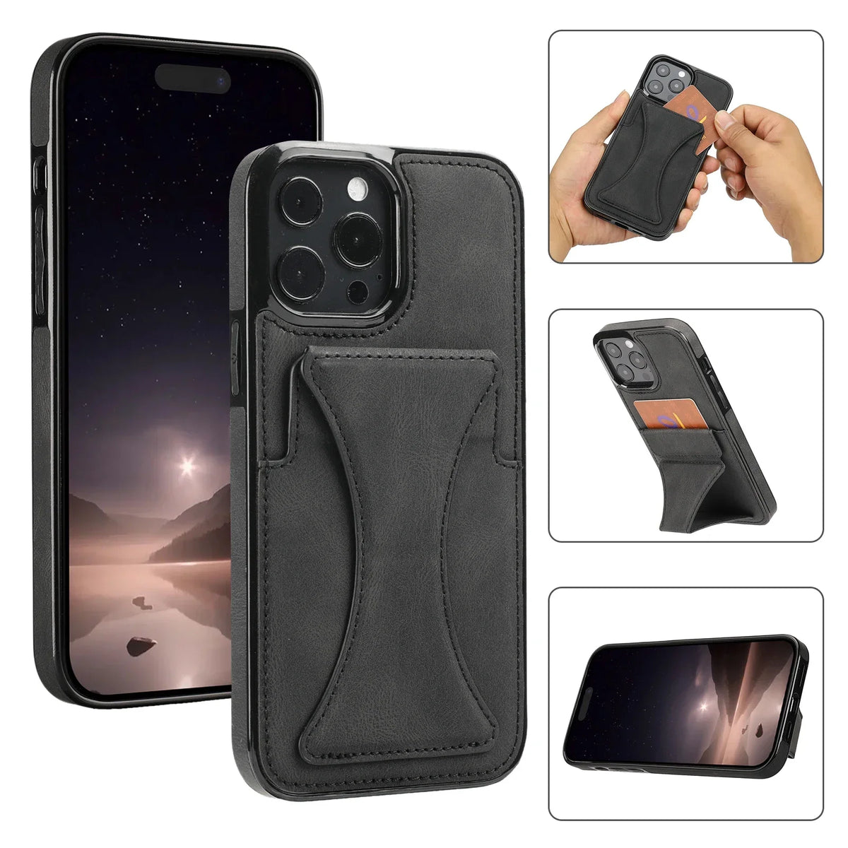 High Quality PU Leather Protective Credit Card Slots Foldable Kickstand Phone Case for iPhone 16 Pro Max 15 Plus 14 13 12 11