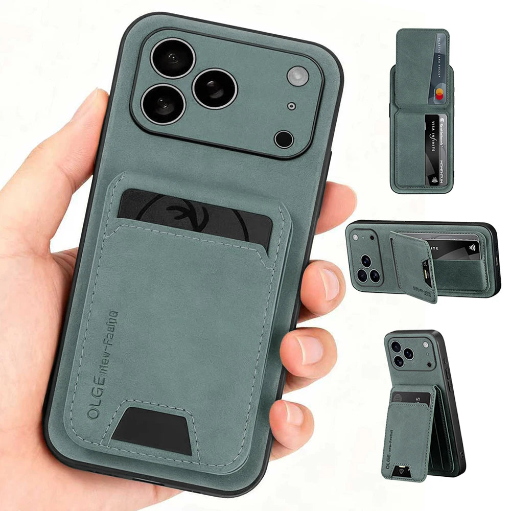 Luxury Synthetic Leather Card Bag Holder Case for iPhone 18 17 16 E 15 13 14 Pro Max Leather Card Slot Bag Protective Cover