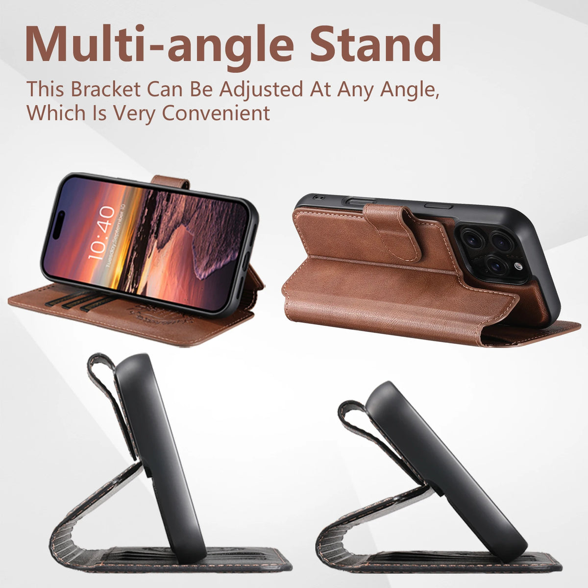 SUTENI Faux Leather Wireless Charging Card Holder Stand Wallet Magnetic Flip Cover Phone Case For iPhone 18 Pro Max 17 16 Plus
