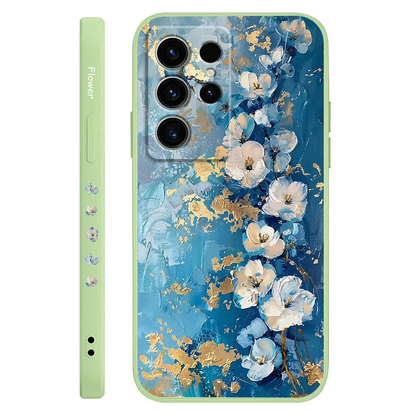 Gold Leaf Flower Phone Case For Samsung Galaxy S25 FE S24 S23 S22 S21 S20 S10 S10E Ultra Plus FE Note 20 Ultra Plus Cover