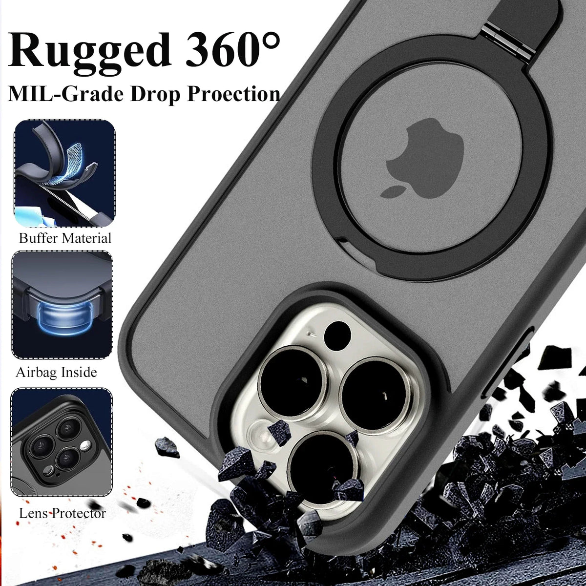 Magnetic Mobile Phone Case with Ring Stand for iPhone 17 16 15 14 Pro Max  Plus 13 12 11 Cases Translucent Cover with Protector
