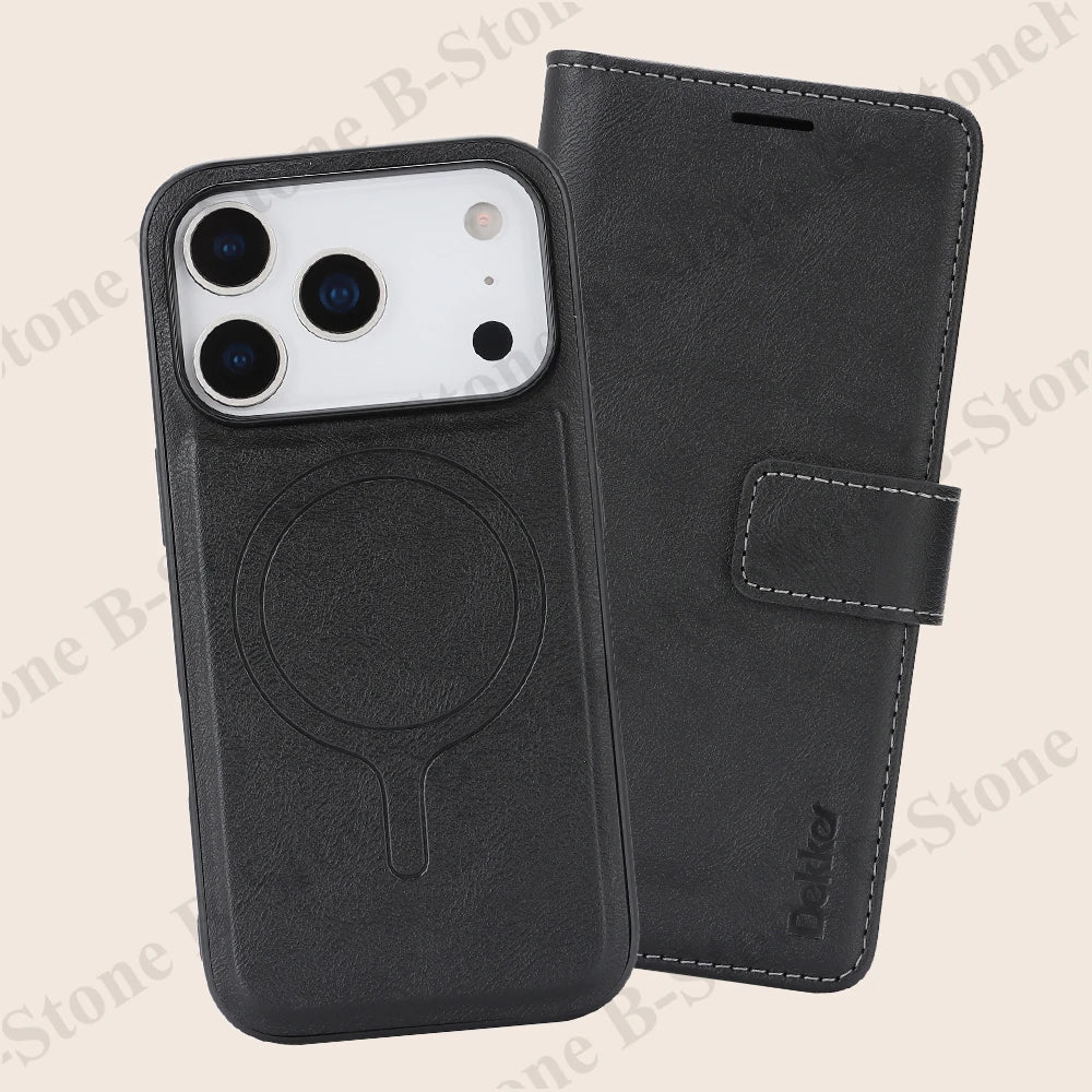 2 In 1 Leather Flip Case for Iphone 18 17 Promax 16 Pro Max 15 Plus 14 13 12 17E 16E Magnetic Cash Card Holder Wallet Phone Case