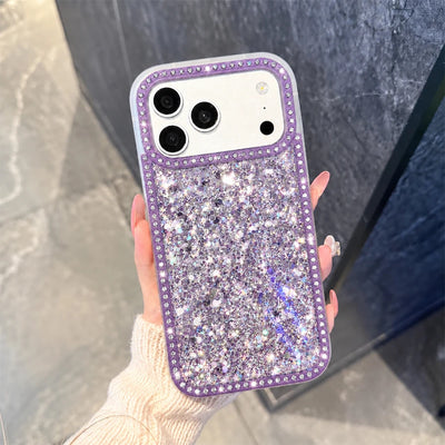Luxury Sparkling Rhinestone Phone Case, Compatible with iPhone Air/17 Pro Max/16 Pro/15/14/13/12/11, Glitter Acrylic Back Cover, Solid Color Soft-Touch Frame, Large Camera Cutout Protective Case