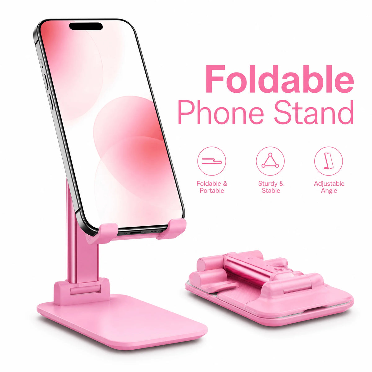 1pcs Foldable Adjustable Phone Stand, Portable Desktop Cell Phone Holder, Angle Height Adjustable Stable Mobile Phone Mount for Smartphone Tablet Home Office Travel