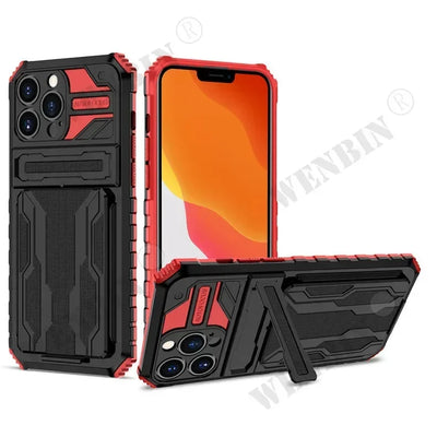 Case For iPhone 16 15 14 13 12 11 Pro Max Plus XR 8 7 Plus Anti Shock KickStand Bracket Card Slot Case