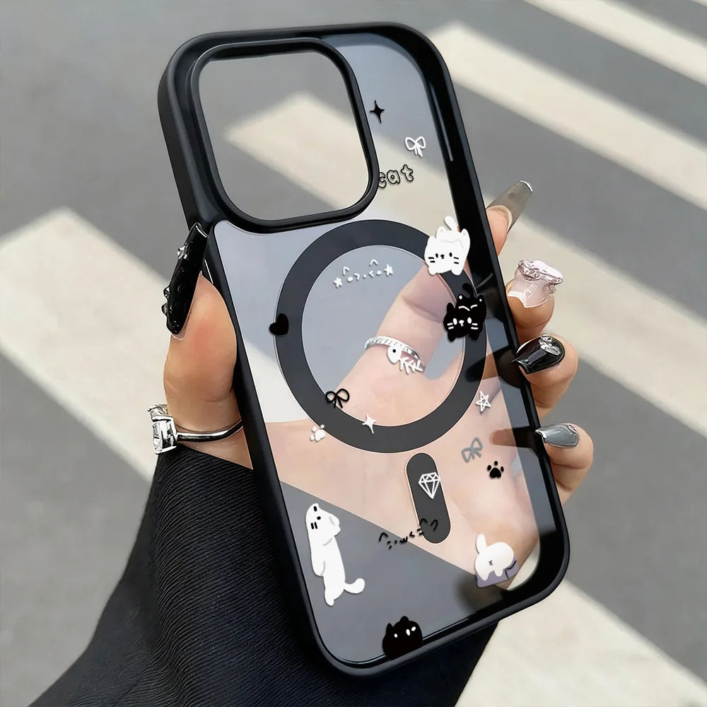 Cute Cat For Magsafe Magnetic Wireless Charging Case For iPhone 17 18 Pro 16 13 15 11 12 14 Pro Max Shockproof Transparent Cover