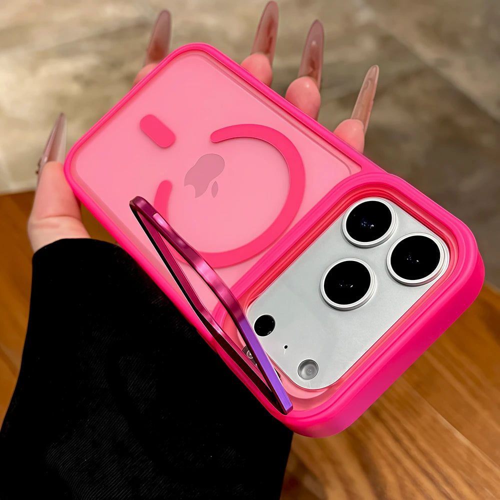 Matte Translucent Case For iPhone 18 17 16 15 14 13 12 Pro Max for Magsafe Mag Safe Charge Anti-fingerprint Stand Holder Cover